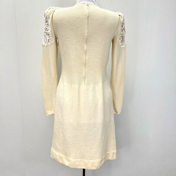 Vintage 80s Pat Sandler Wellmore Embellished Cream Sweater Dress Women’s 6 Zip - Picture 6 of 14
